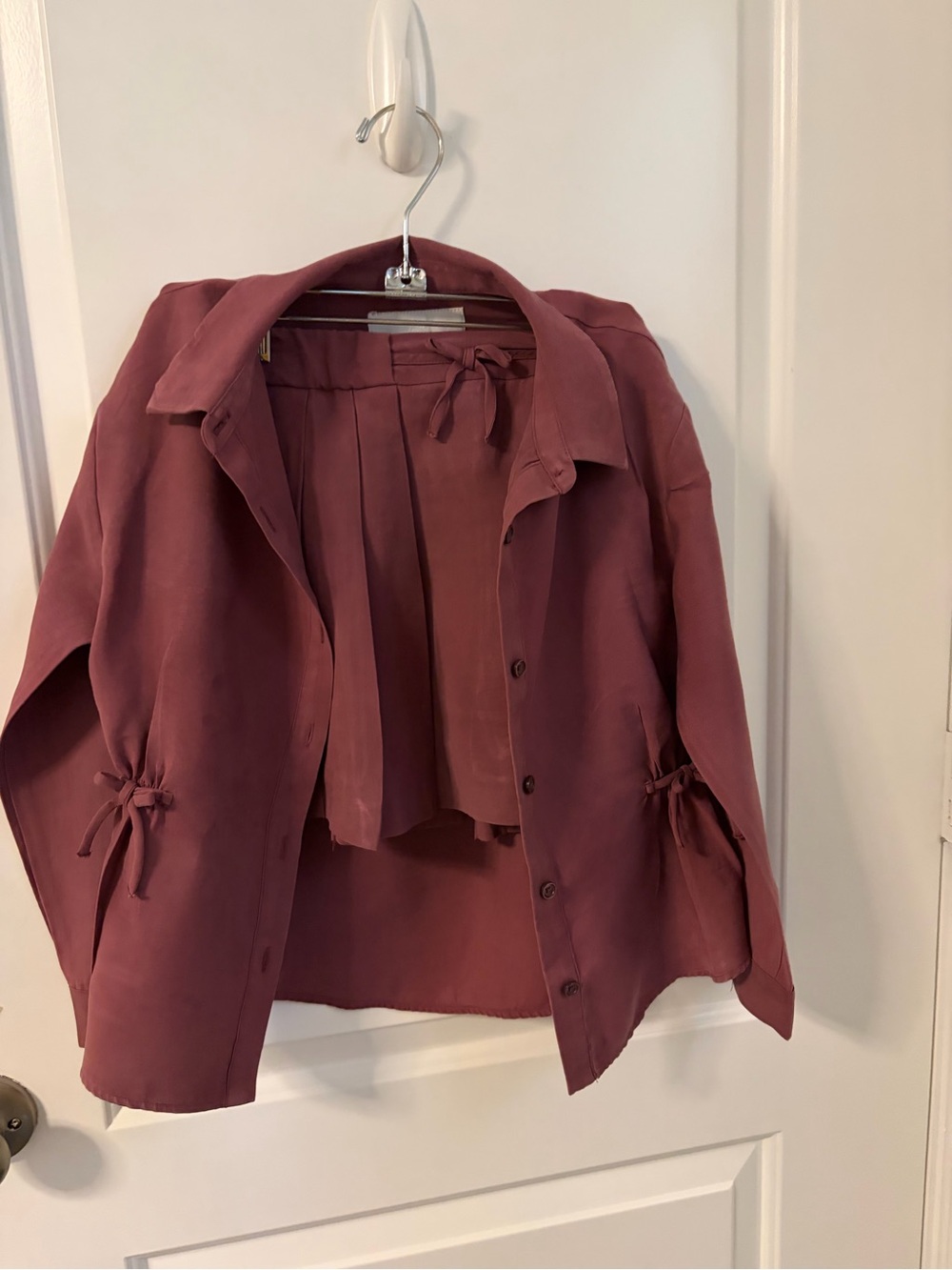 Zara Mauve Button-Front Jacket with Tie Cuff Detail